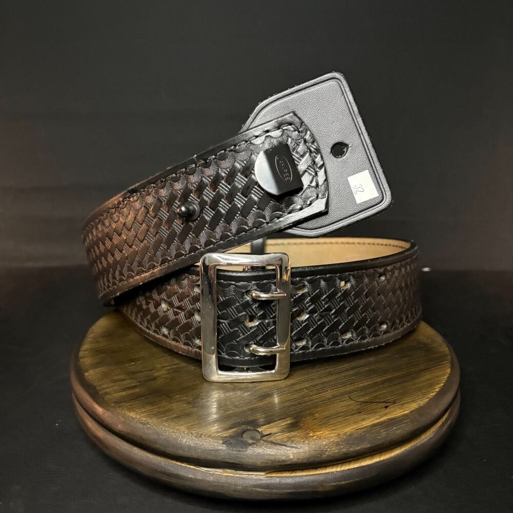 Jay-Pee Sam Browne Duty Belt Size 32" 1164 Leather Basketweave Nickel Black 2.25